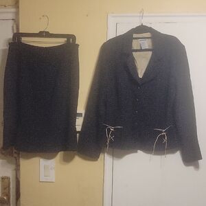 Perception Black 2-PC Skirt Set with Tan Accents Pocket-Decor Size 12